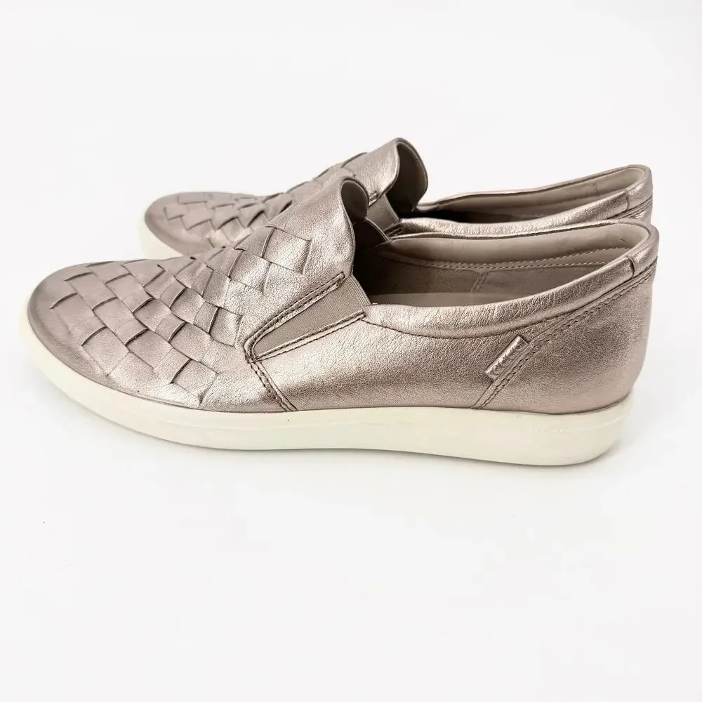 ECCO Soft 7 Woven Metallic Rose Gold Leather Slip On Sneakers EU 42 US 11 - Picture 5 of 7